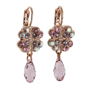 Mariana "Flamingo" Rose Gold Plated Lucky Clover Crystal Earrings, 1040/3 319rg