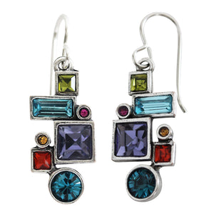 Patricia Locke "Syncopation" Sterling Silver Plated Swarovski Crystal Mosaic Earrings, Multi Color Rainbow EF0702S Fling