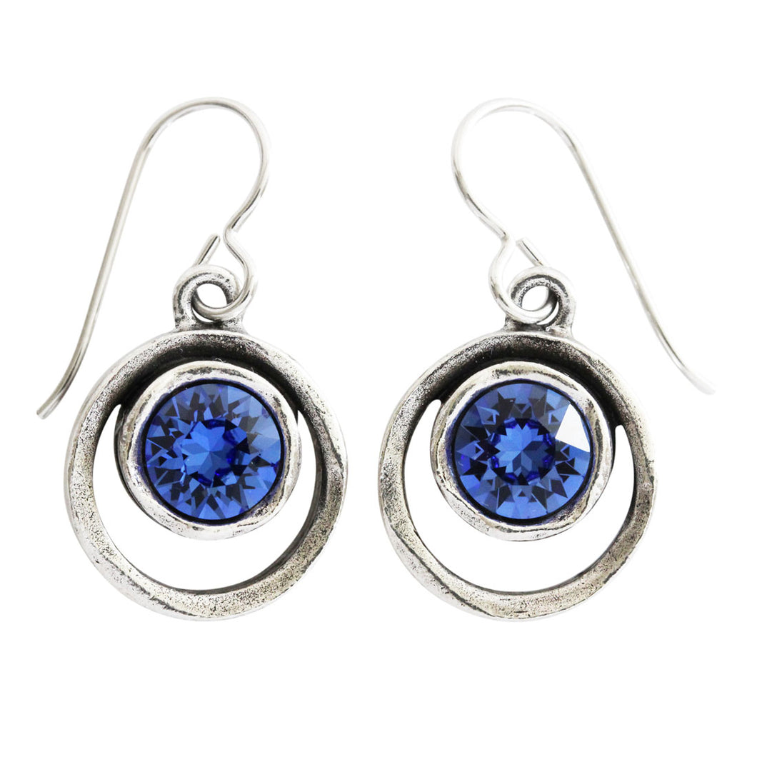 Patricia Locke Skeeball Sterling Silver Plated Round Double Ring Hoop Swarovski Earrings, EF0619S Royal Blue