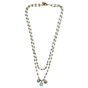 Catherine Popesco 14k Gold Plated 3 Charm Beaded Enamel Double Chain Crystal Necklace,1224G Pacific Blue
