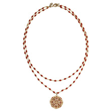 Catherine Popesco 14k Gold Plated Filigree Medallion Beaded Enamel Double Chain Crystal Necklace, 1236G Spice