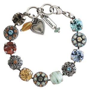 Mariana "Forget Me Not" Silver Plated Filigree Floral Statement Crystal Bracelet, Multi Color 4213 1329